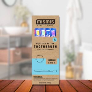 MismisÂ® Multiple Action Toothbrush 4 in 1 I Medium-Soft + 30g Natural Toothpaste